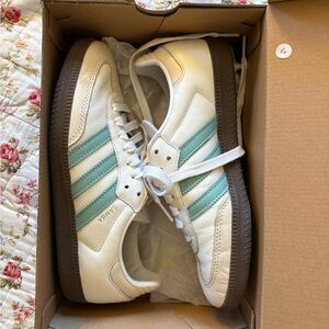 Adidas Samba White and Teal Sneakers